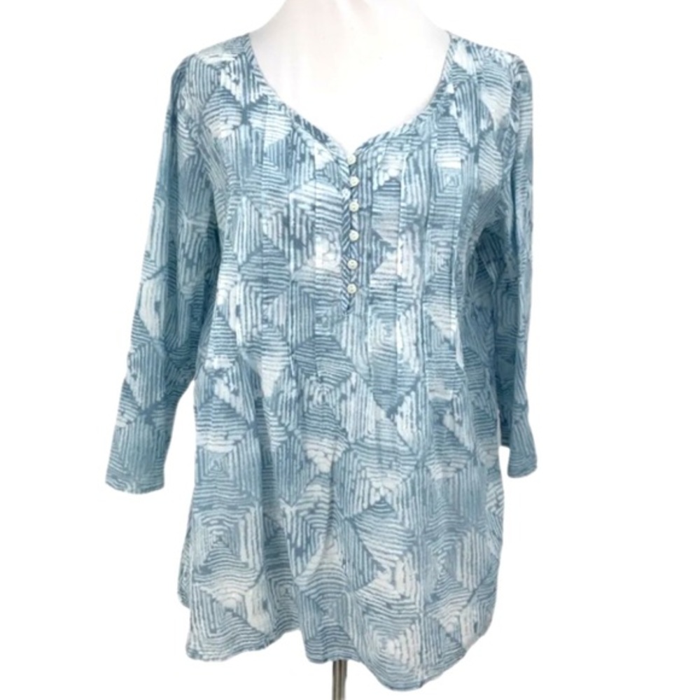 J. Jill Batik pattern‎ blue and white Pintuck Oversized Blouse M